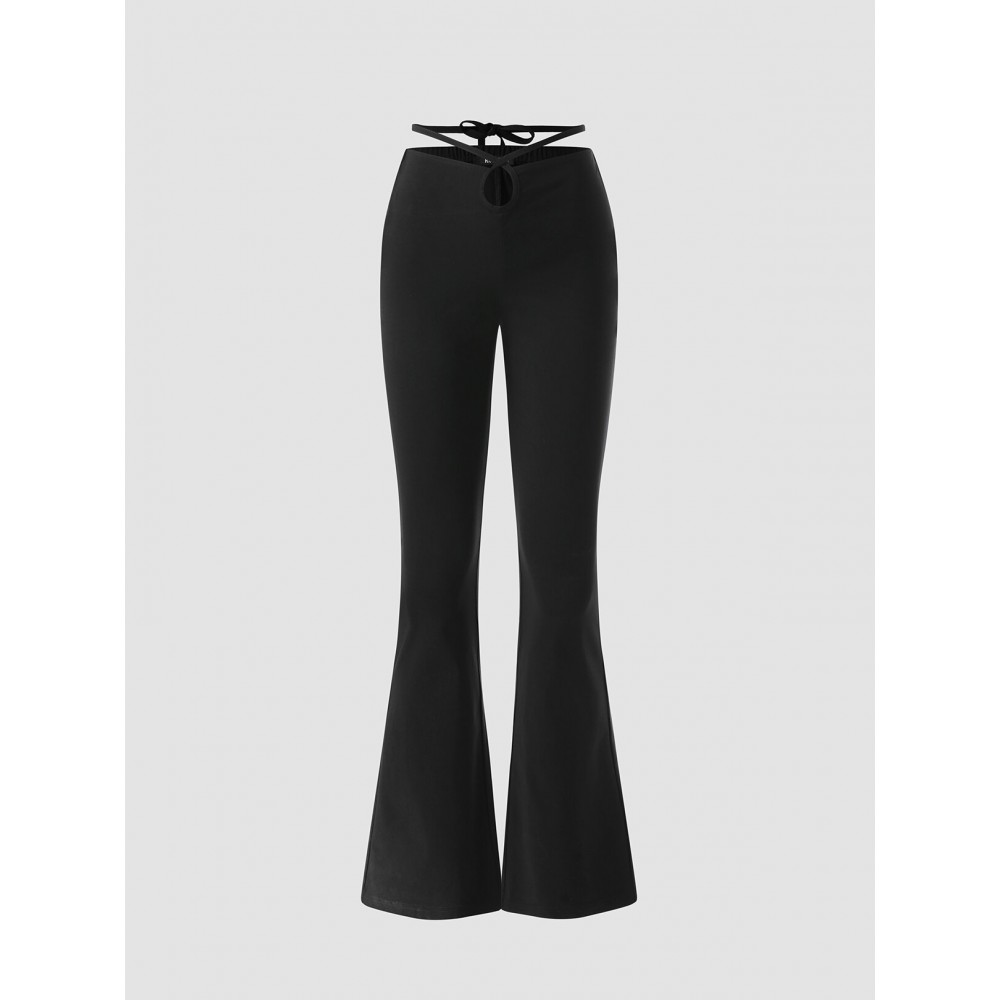 Solid Knotted Hollow-out Flared Pants Solid Knotted Hollow-out Flared Pants
