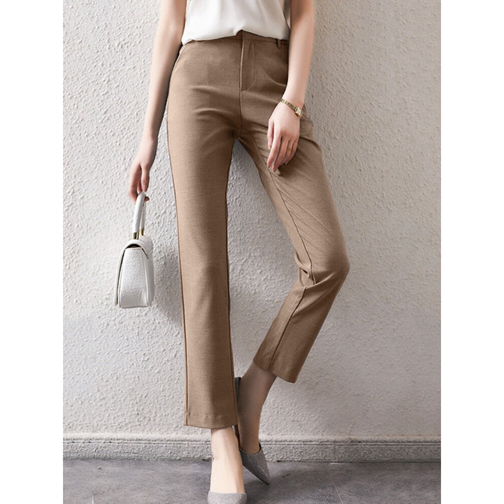 Solid Zip Front Casual Pants For Women Solid Zip Front Casual Pants For Women