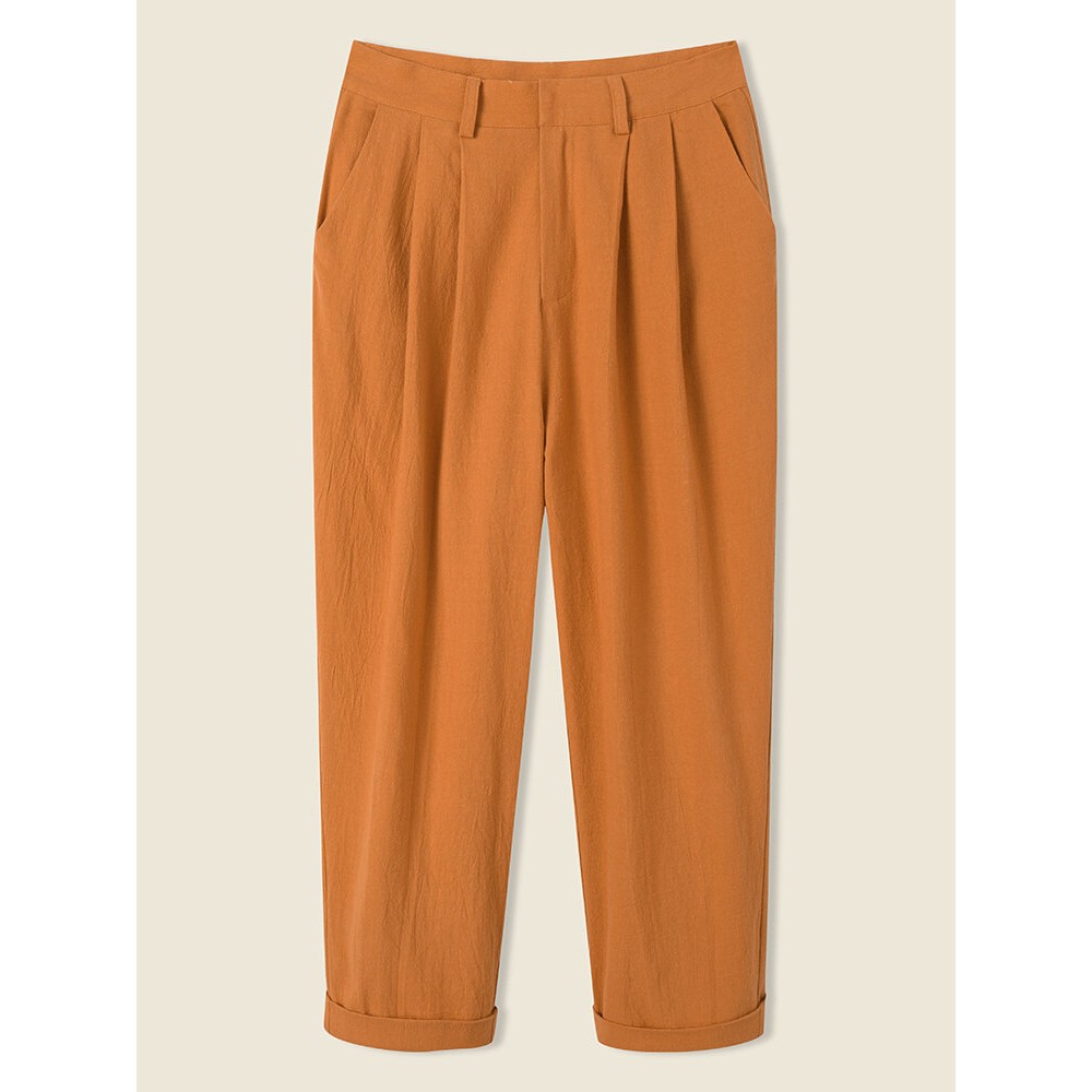 Solid Pocket Pleated Zip Front Casual Pants For Women Solid Pocket Pleated Zip Front Casual Pants For Women