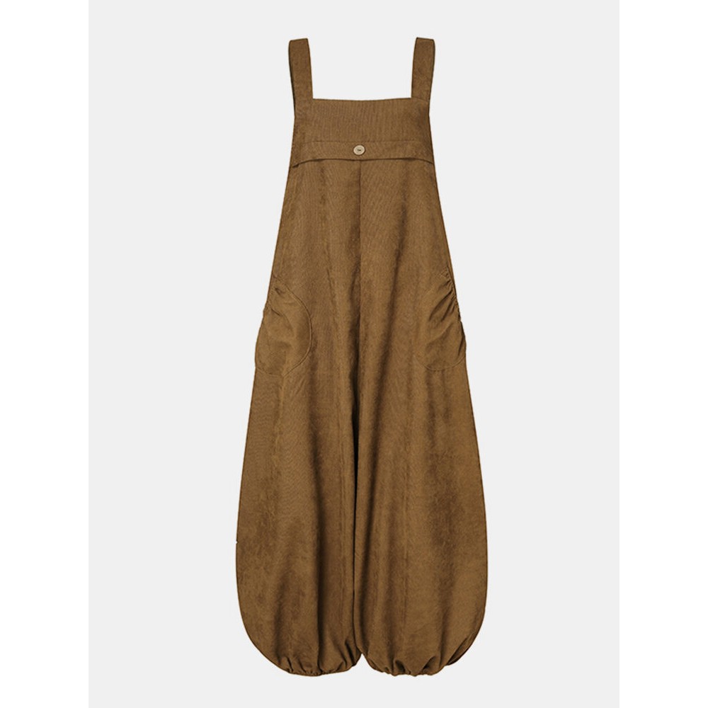 Women Corduroy Solid Color Casual Jumpsuit With Pockets Women Corduroy Solid Color Casual Jumpsuit With Pockets