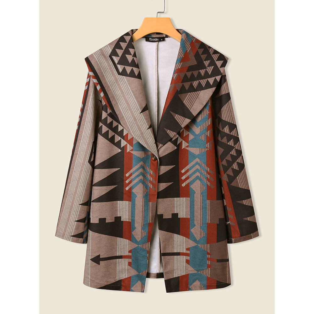 Vintage Geo Print Button Front Long Sleeve Coat Vintage Geo Print Button Front Long Sleeve Coat