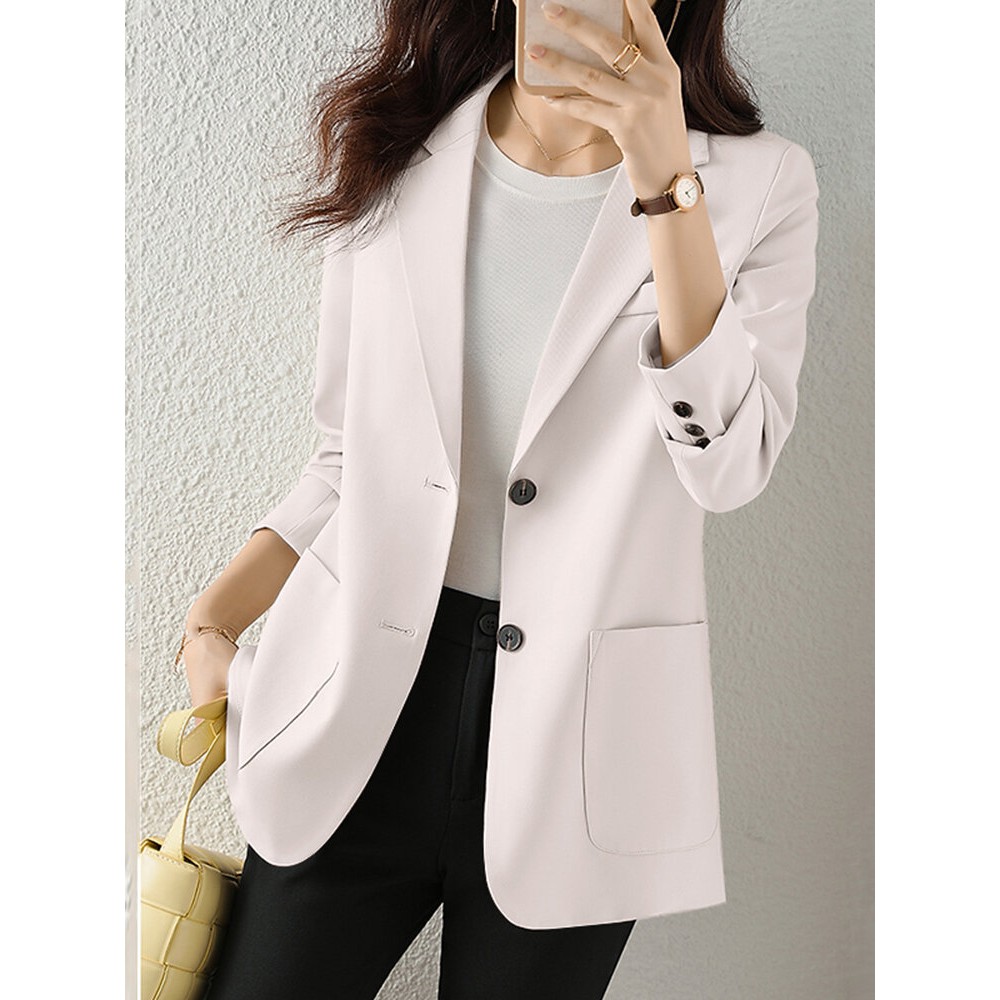 Solid Button Front Pocket Lapel Long Sleeve Blazer Solid Button Front Pocket Lapel Long Sleeve Blazer